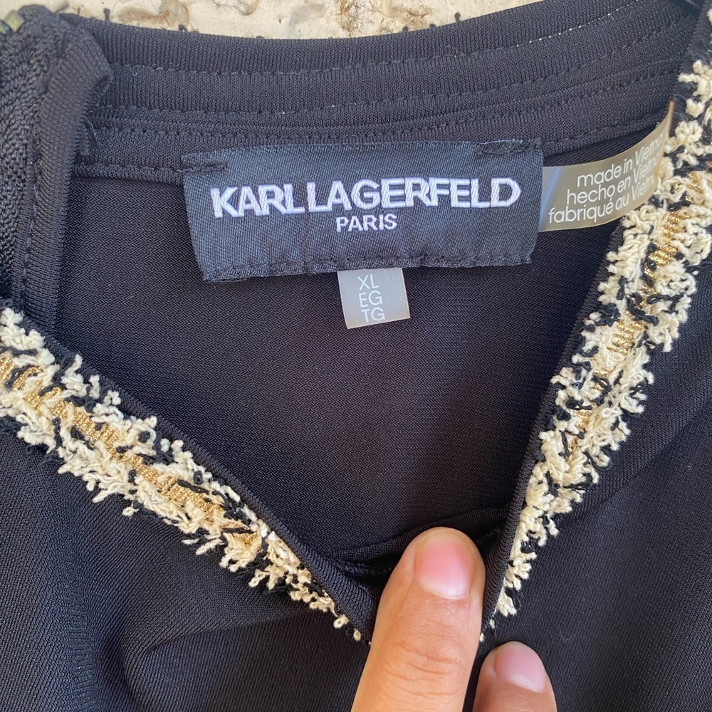 Karl Lagerfeld Black Top with Gold Trim - Picture 3 of 6